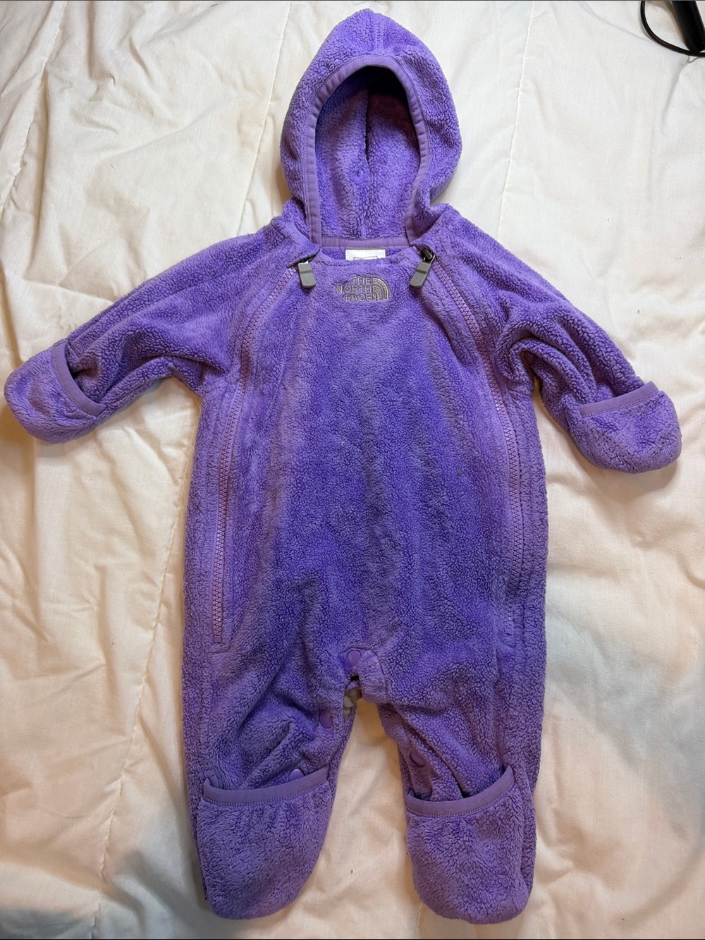 The North Face Purple Fleece Hooded Infant One-Piece Footie